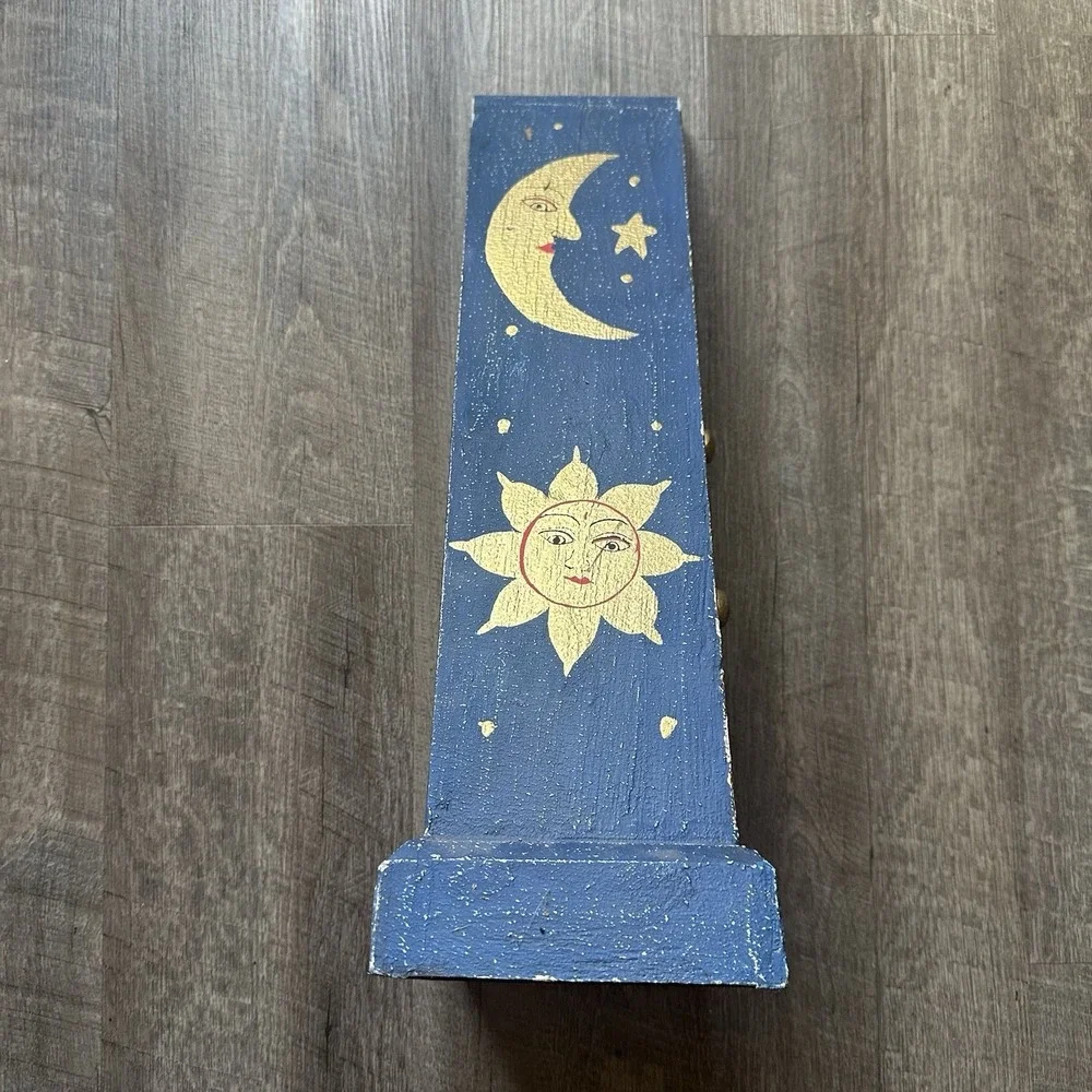 VTG Folk Art Wood Pyramid Drawers Hand Painted? Celestial Sun Moon Vintage Chest